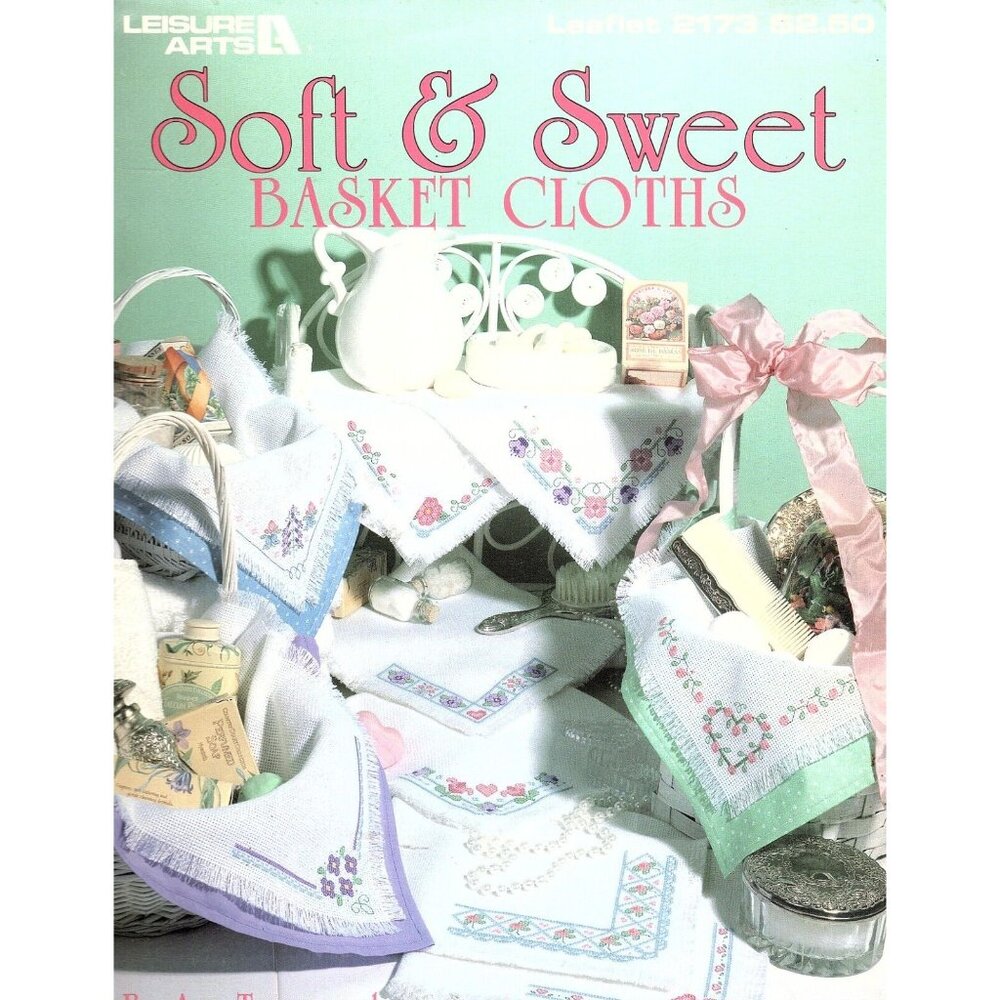 Leisure Arts Soft and Sweet Basket Cloths Vintage Counted Cross Stitch Patterns